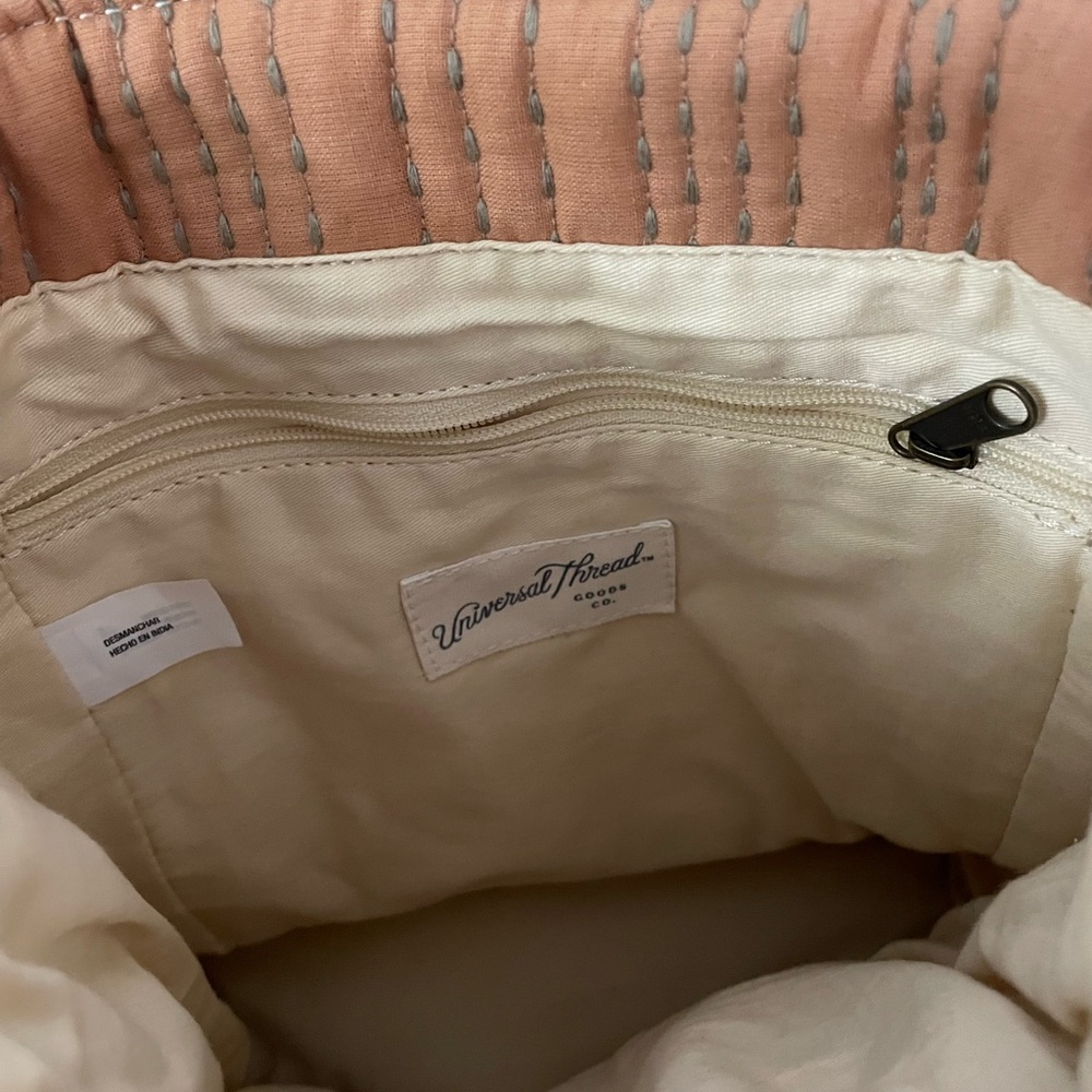 Universal Thread Quilted Patchwork Drawstring Backpack in Cream, Tan & Gray - Picture 2 of 3